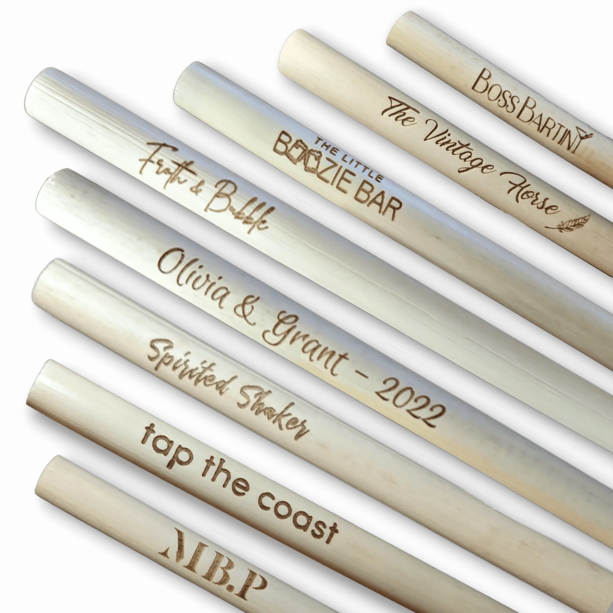 Mobile bar laser engraved reed stem drinking straws