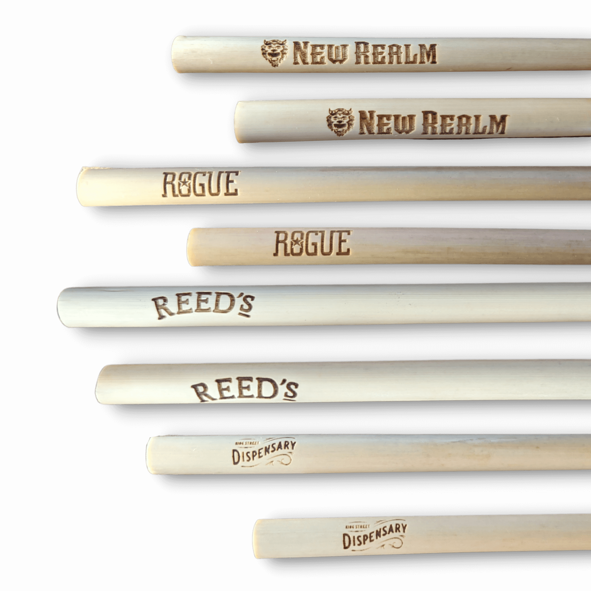 Numerous brewery engraved reusable reed stem straws