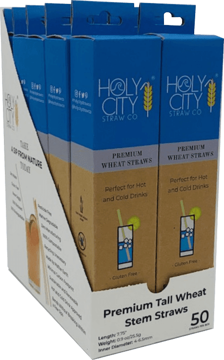 Holy City Straw Company Wheat Inner Pack of 10 50 ct Tall Wheat Straws - Angled Right Open Box