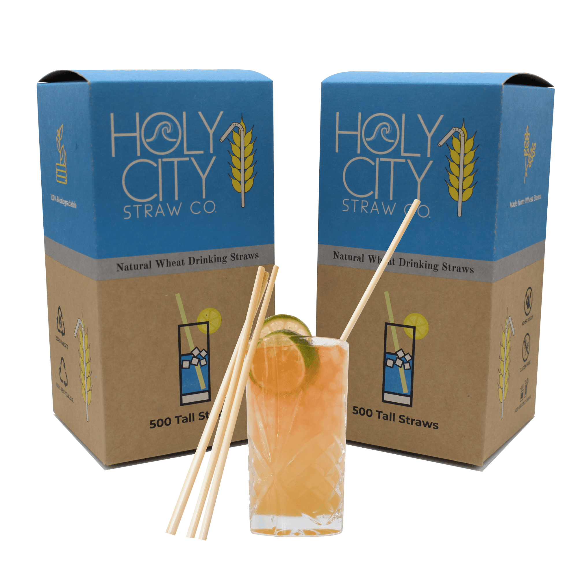 Two 500 count boxes of Holy City Tall Straws with Glass of Straws