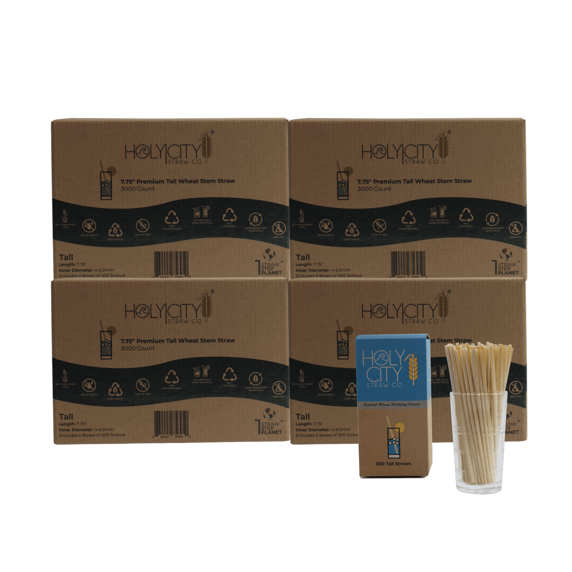 12000 count super case containing 24 boxes of 500 count boxes of Holy City Tall Wheat Straws